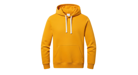 A vibrant yellow hoodie mockup isolated on transparent background