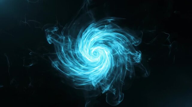 Dark abstract animation featuring smooth, wispy streams of glowing cyan energy coalescing and vanishing in a phantom blank flow animation, dark abstract, seamless