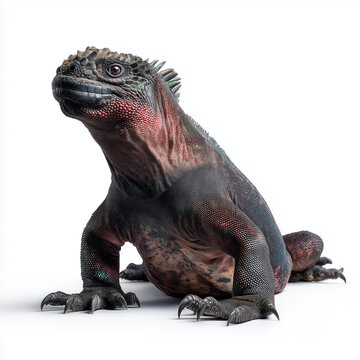 AI-generated image - A unique marine iguana from the Gal&aacute;pagos Islands with striking red and green coloration, isolated on a white background. 