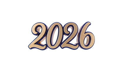 2026 Year Number in Gold and Blue on White Background