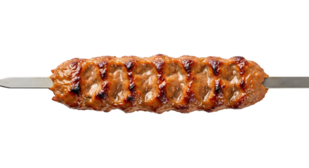 Grilled sausage on a skewer isolated on transparent background