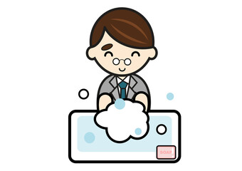 手を洗うビジネスマン
