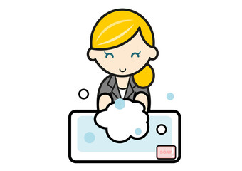 手を洗うビジネスウーマン