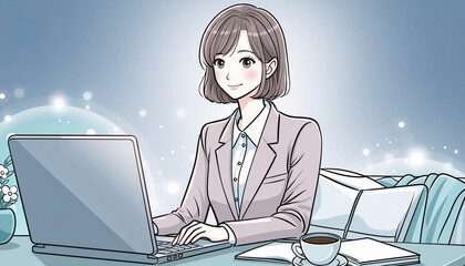 オンライン面接（女性。オンラインで面接・面談をしている、スーツを着た女性