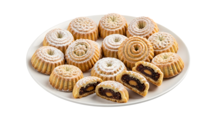 A plate of assorted moon cakes isolated on transparent background