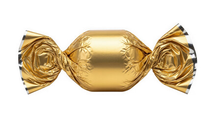 Luxury chocolate wrapped in gold foil isolated on transparent background 