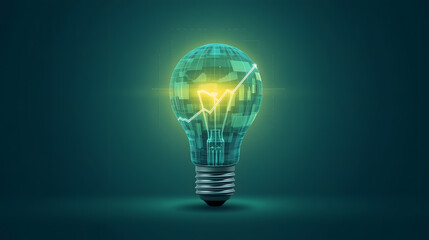 Innovative global technology concept with glowing green light bulb