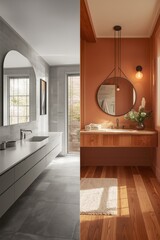 Modern bathroom with warm accents