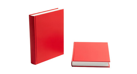 Two red books one upright and one flat isolated on transparent background