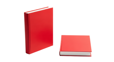 Two red books one upright and one flat isolated on transparent background
