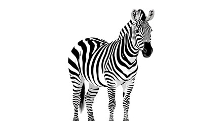 Black and White Zebra Illustration on White Background.