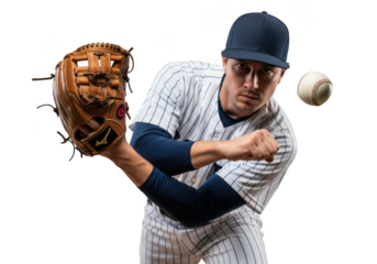 Baseball pitcher throwing a ball isolated on transparent background