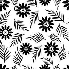 Fototapeta premium Seamless Black and White Floral Leaf Pattern