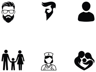 People and Healthcare Icon Set &ndash; Man Woman Nurse Love Profile Flat Vector Symbols