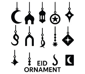Eid Ornament Hanging Icons Set &ndash; Islamic Ramadan Moon Star Lantern Vector Symbols