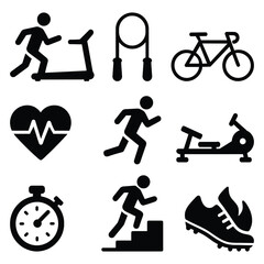 Fitness and Sports Activity Icons Set &ndash; Running Cycling Cardio Workout Vector Symbols