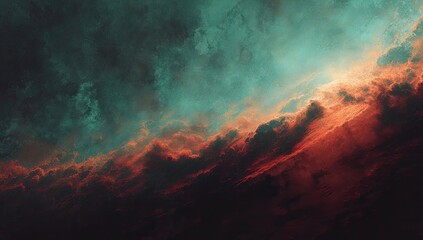 An abstract depiction of swirling clouds with vibrant colors, dramatic lighting