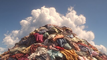 dynamic heap of secondhand clothing billowing in wind under blue sky great concept for textile recycling thrift and eco awareness