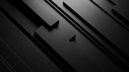 Abstract dark geometric background with overlapping rectangular shapes and metallic reflections.