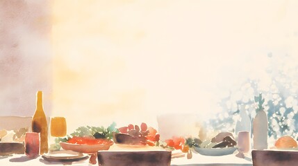 Cozy holiday dinner watercolor illustration evokes warm festive gatherings and joyful seasonal moments