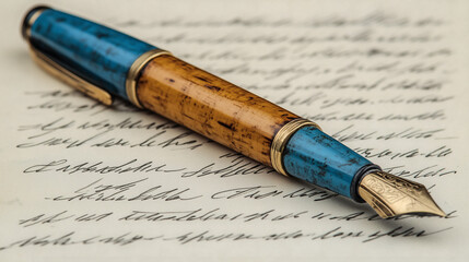 Elegant Fountain Pen on Manuscript 