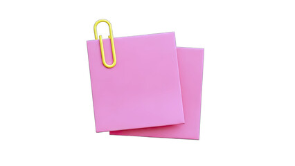 Pink Sticky Notes Held Together by Yellow Paperclip on White