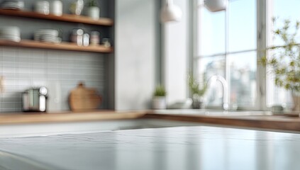 Bright kitchen with marble countertop and window