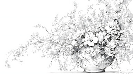 flower garden black and white sketch line art