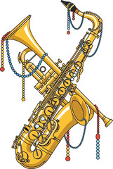 Festive Gold Saxophone and Trumpet with Party Beads