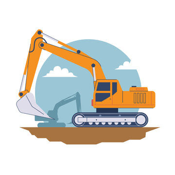 Excavator digging soil Construction heavy equipment illustration