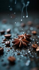 Rain on Cold Stone with Cozy Coffee Bean and Star Anise Border
