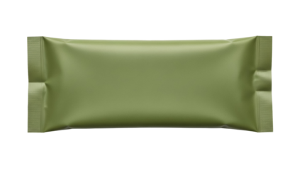 Olive green snack bar wrapper isolated PNG, blank foil package mockup for food product branding and promotional use on transparent background