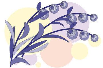 Three blossoming branches in lilac tones on a white background. Vector illustration for card design, cover art, embroidery