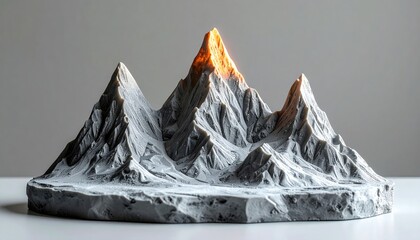 Miniature mountain range with glowing peak