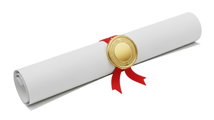 Rolled diploma with gold seal and red ribbon isolated PNG, graduation certificate for academic achievement and educational success