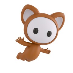 Obraz premium Cute 3D render Little Brown Monster character flying freely in the air, joyful and carefree mascot style, isolated on white background for freedom, imagination, and digital design.