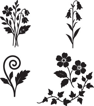 Highland Ridge Bloom Surge Alpine Botanical Silhouette Line Art Set.eps