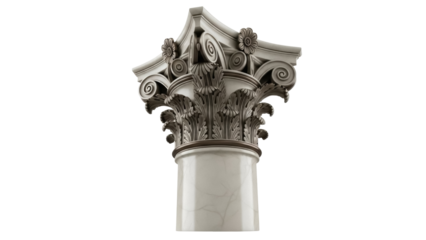Detailed Corinthian column capital isolated PNG on transparent background, architectural element for building design and historical projects