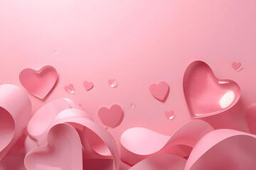 Pink hearts and flowing ribbons create a romantic and soft background for love themed designs