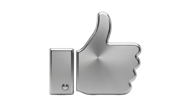 Metallic thumbs up PNG isolated on transparent background, like symbol for social media and approval, brushed metal texture for design elements - Powered by Adobe