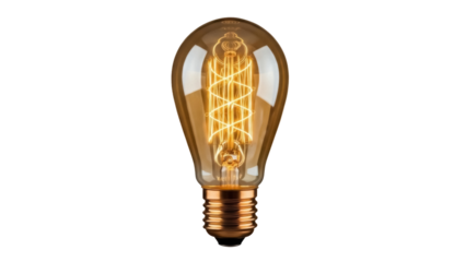 Vintage Edison light bulb PNG isolated on transparent background, antique style filament lamp for retro design and decoration