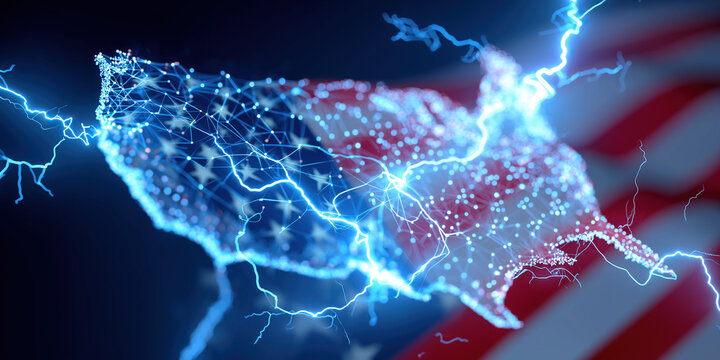 abstract map of the usa with glowing network
