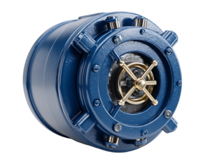 Blue metal safe with gold combination lock isolated on a transparent background vault