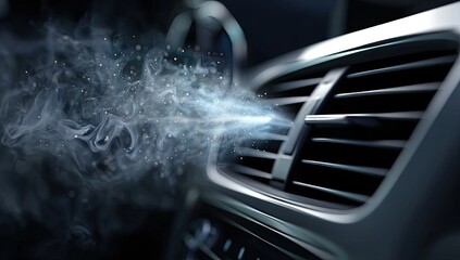 A stream of blue-tinted vapor emanates from a car's air vent