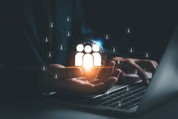 Customer relationship management concept, Businessman manage on crm loyalty, online business workflow technology, customer service system build brand loyalty marketing.