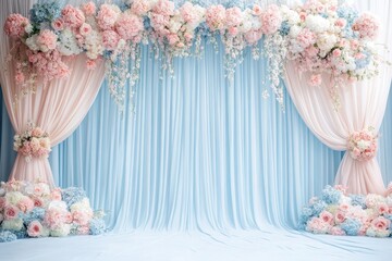 Floral backdrop for a wedding or event.  Light pastel colors