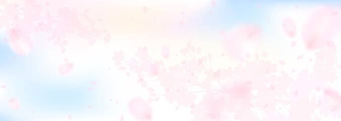 淡くぼやけた幻想的な桜と青空のイラスト