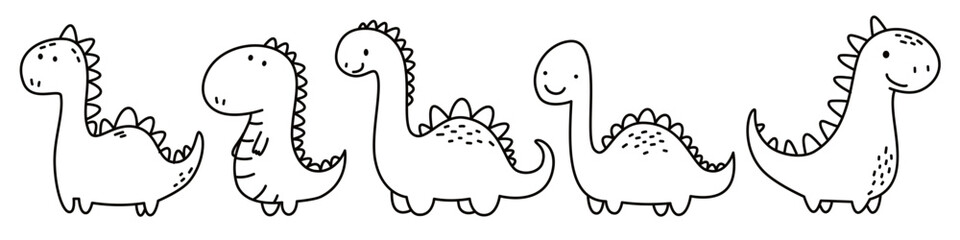Cute dinosaurs in a simple doodle style. A set of vector illustrations on a white background. . Vector illustration