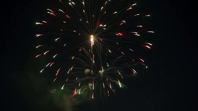 Fireworks Burst with Golden Sparks at Night