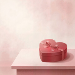 Heart-shaped gift box with ribbon on pink background  
